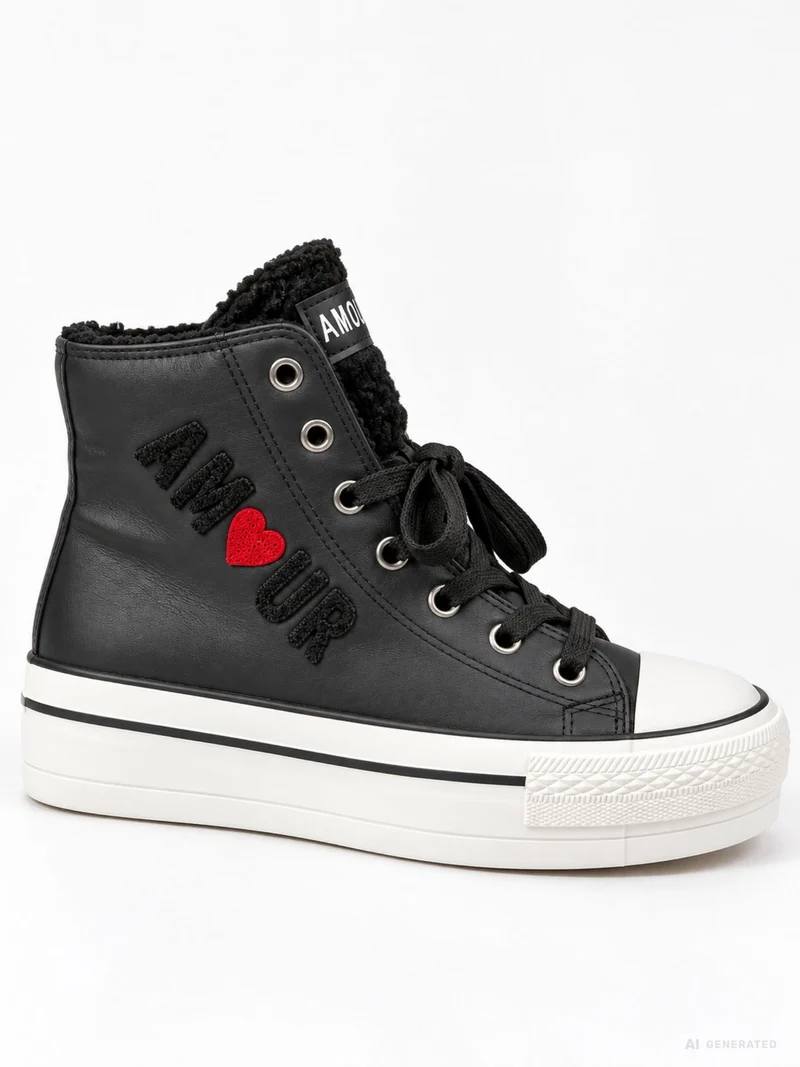 Schwarzer High-Top Sneaker mit Plateau & AMOUR-Detail