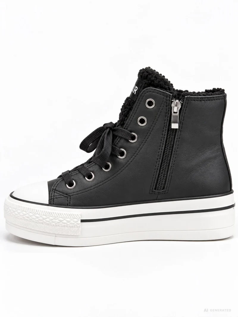 Schwarzer High-Top Sneaker mit Plateau & AMOUR-Detail