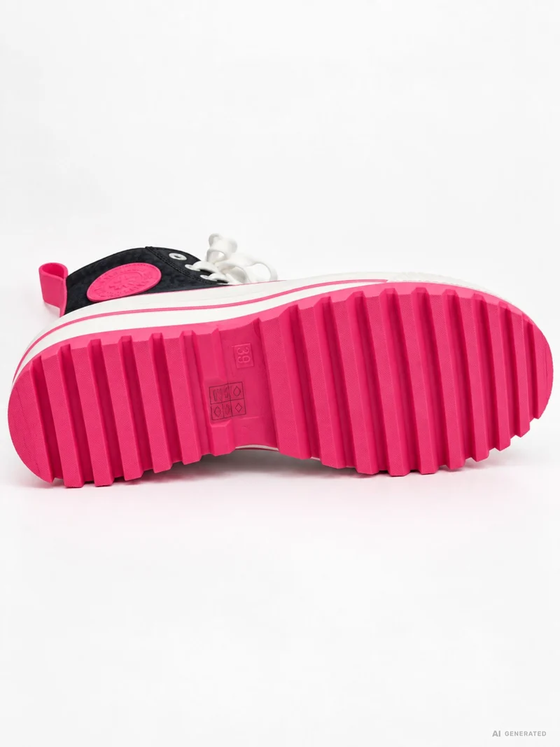 Damen High-Top Sneaker in Dunkelblau mit Leo-Print & Pink