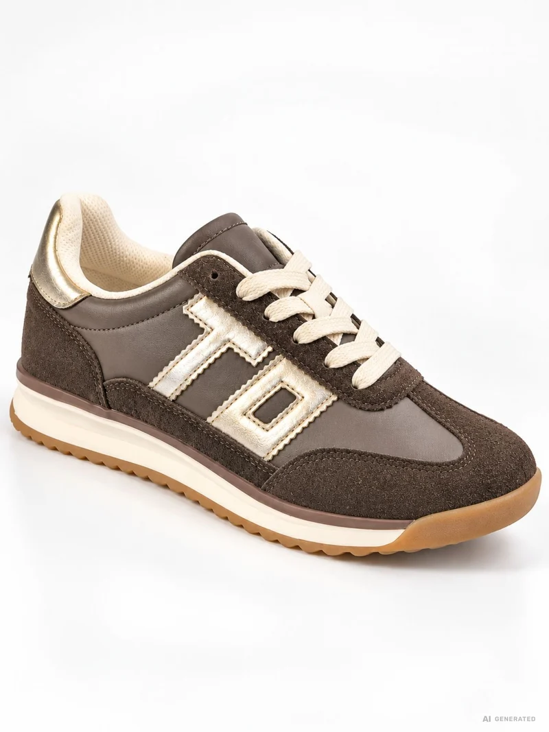 Damen Retro Sneaker in Braun mit Metallic-Details/Retro Look