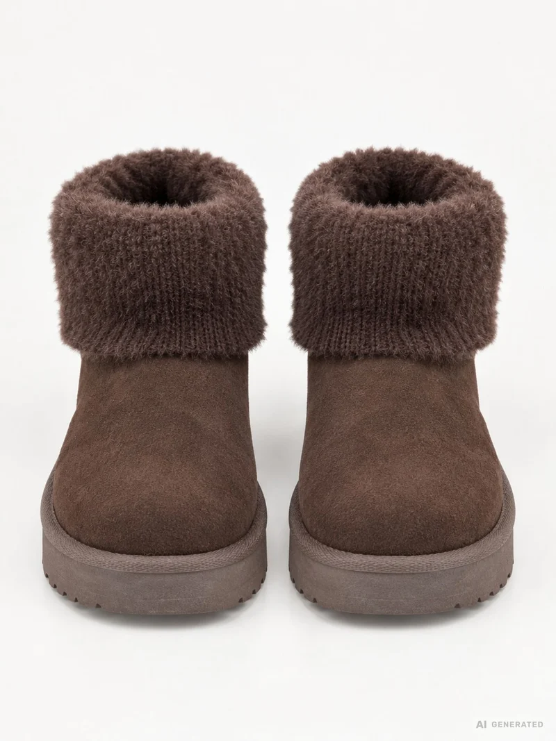 Kuschelige Damen Boots in Braun mit Strickkragen