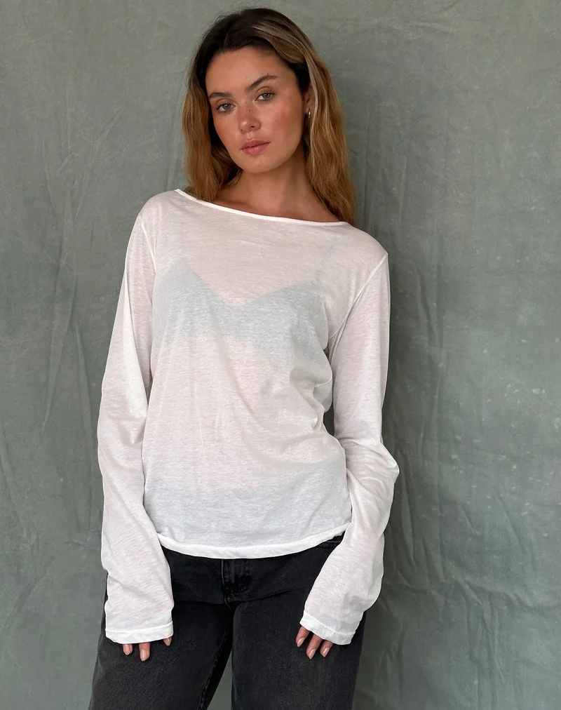 Damon Baggy Long Sleeve Top aus weißem Tissue-Jersey