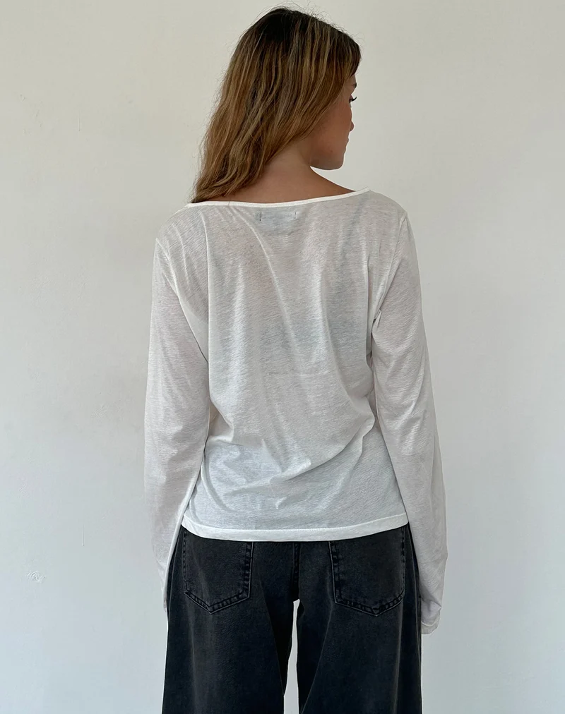Damon Baggy Long Sleeve Top aus weißem Tissue-Jersey