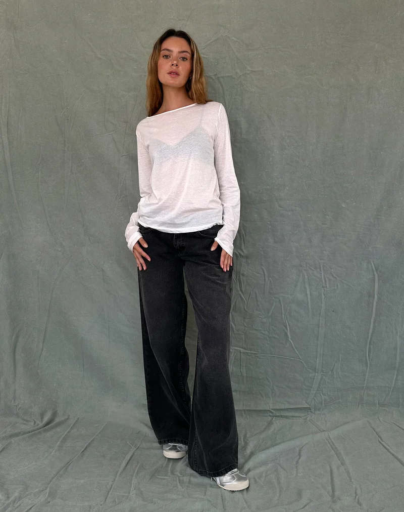 Damon Baggy Long Sleeve Top aus weißem Tissue-Jersey