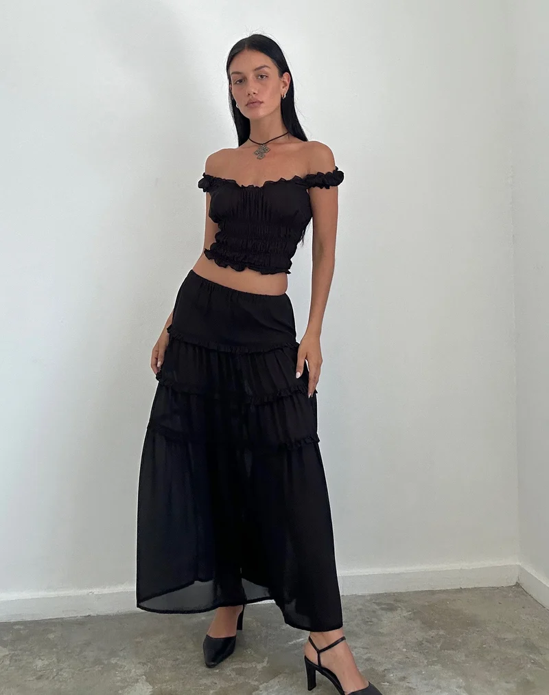 Norah Maxirock mit Stufen aus schwarzem Chiffon