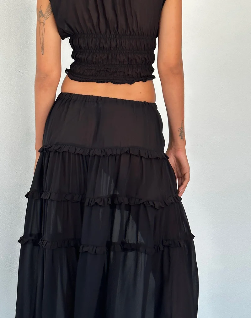 Norah Maxirock mit Stufen aus schwarzem Chiffon