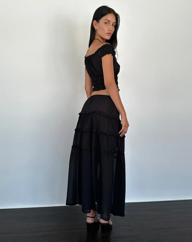 Norah Maxirock mit Stufen aus schwarzem Chiffon
