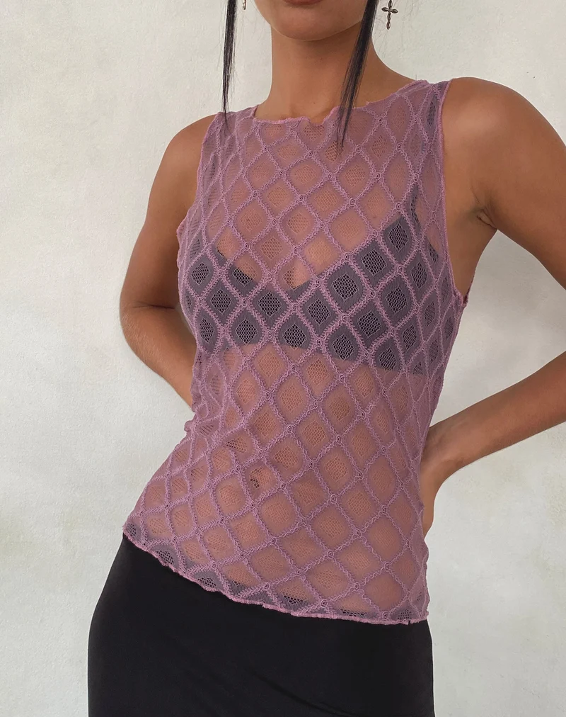 Maloe Spitze gemustertes Tank-Top in Mauve