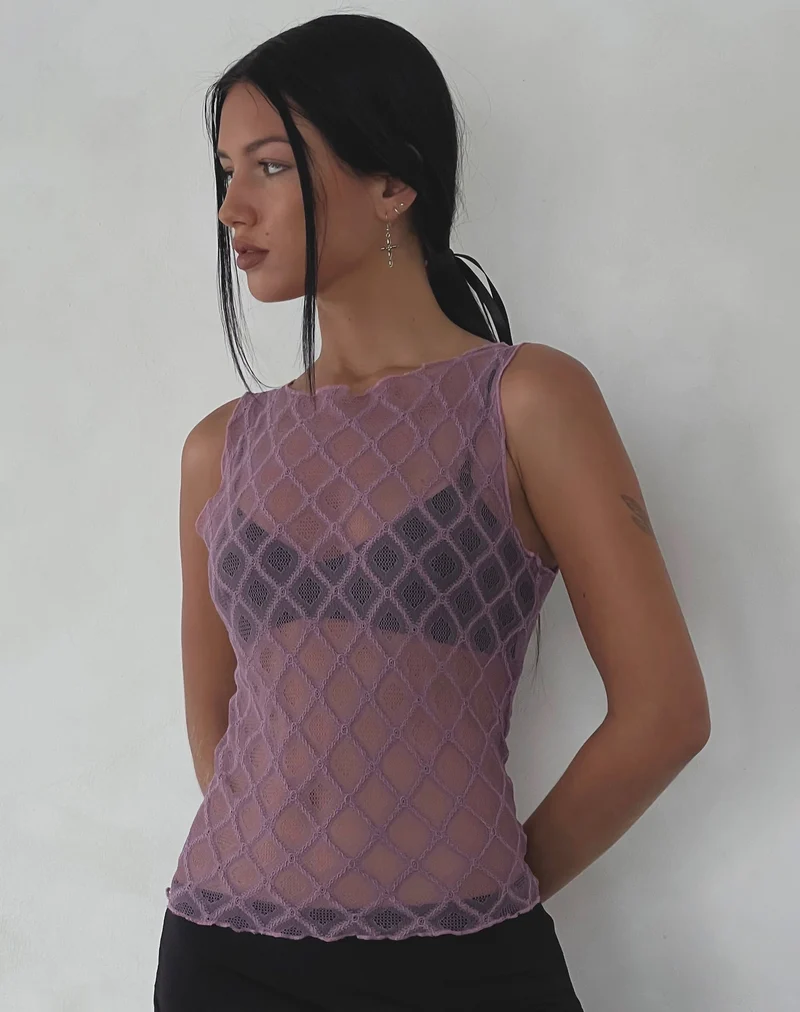 Maloe Spitze gemustertes Tank-Top in Mauve