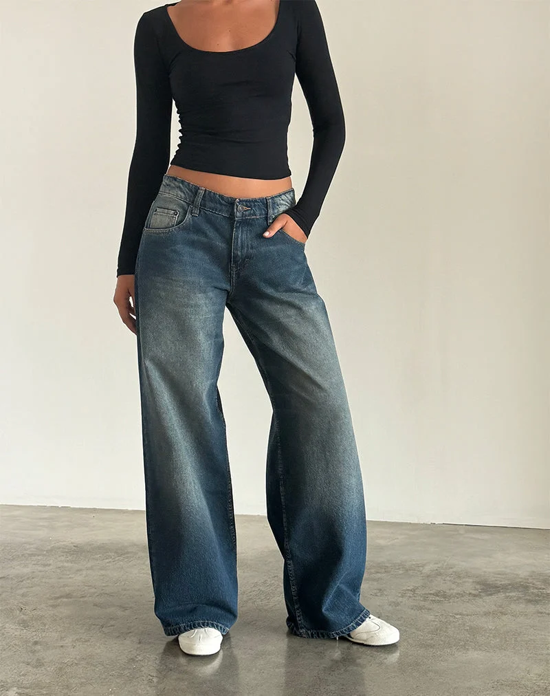 Geräumige extra weite Low Rise Jeans in Dark Vintage