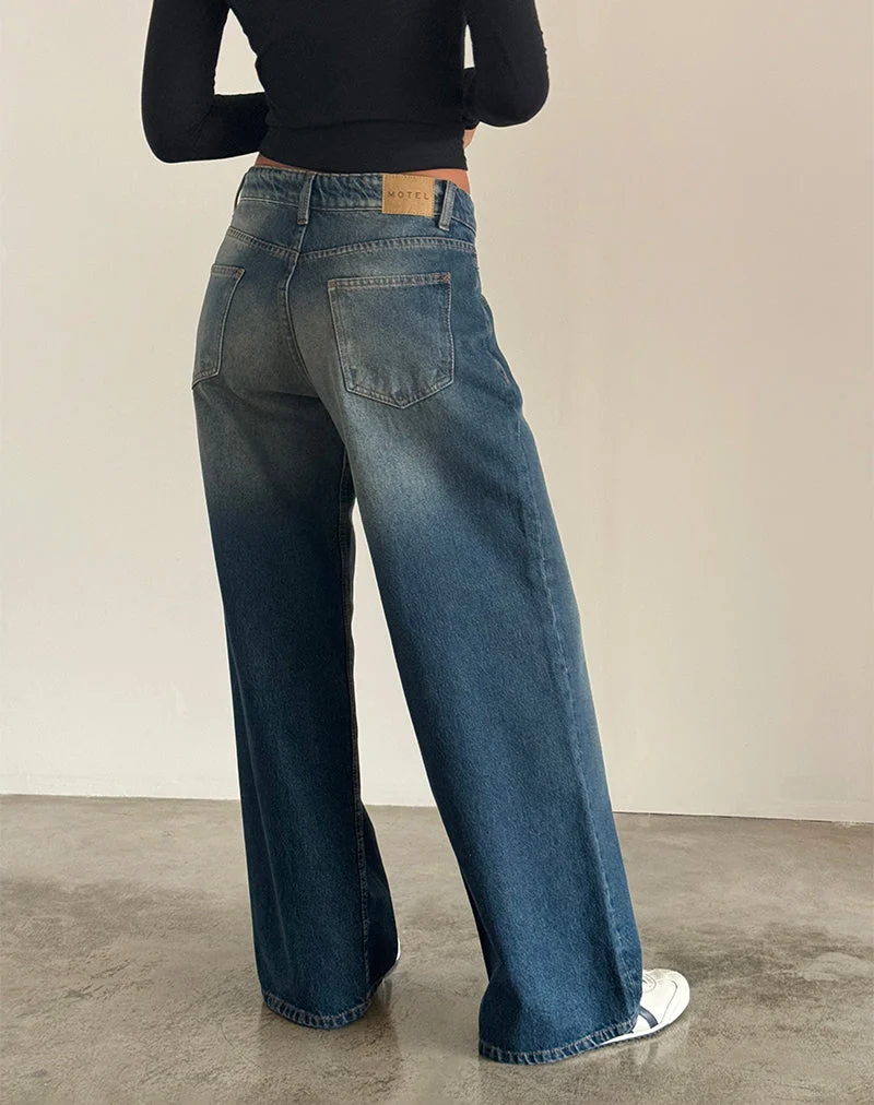 Geräumige extra weite Low Rise Jeans in Dark Vintage
