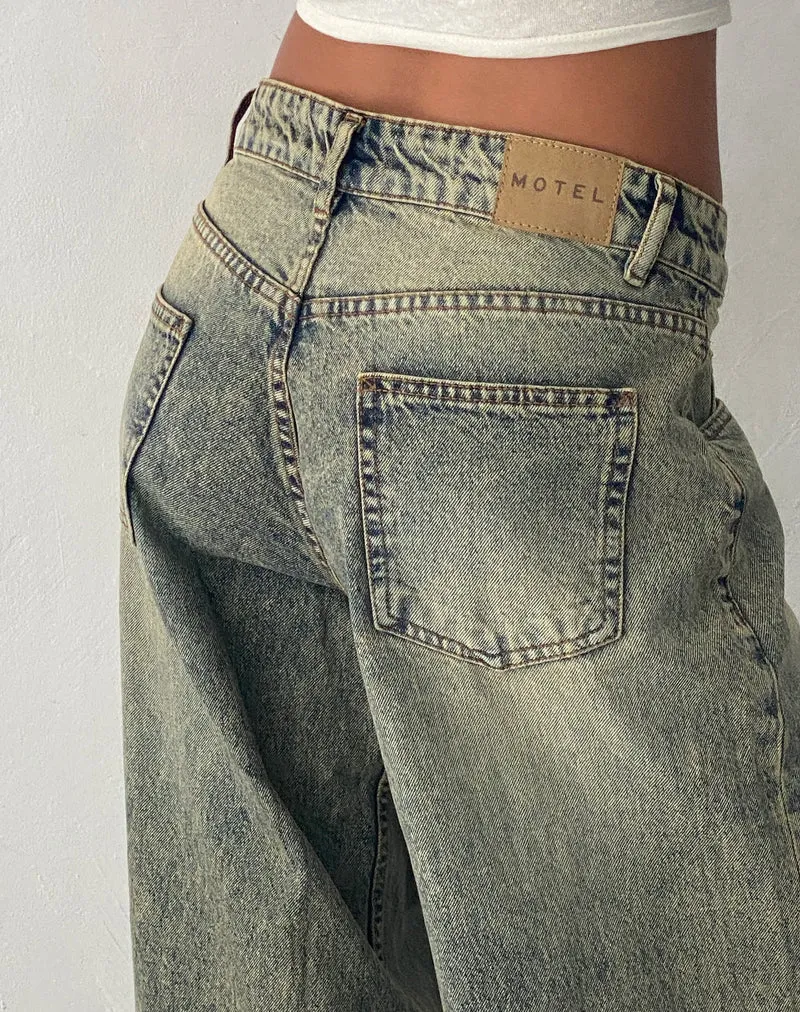 Geräumige extra weite Low Rise Jeans in Sand Wash Blau