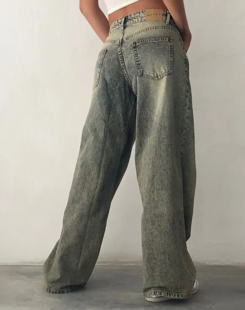Geräumige extra weite Low Rise Jeans in Sand Wash Blau