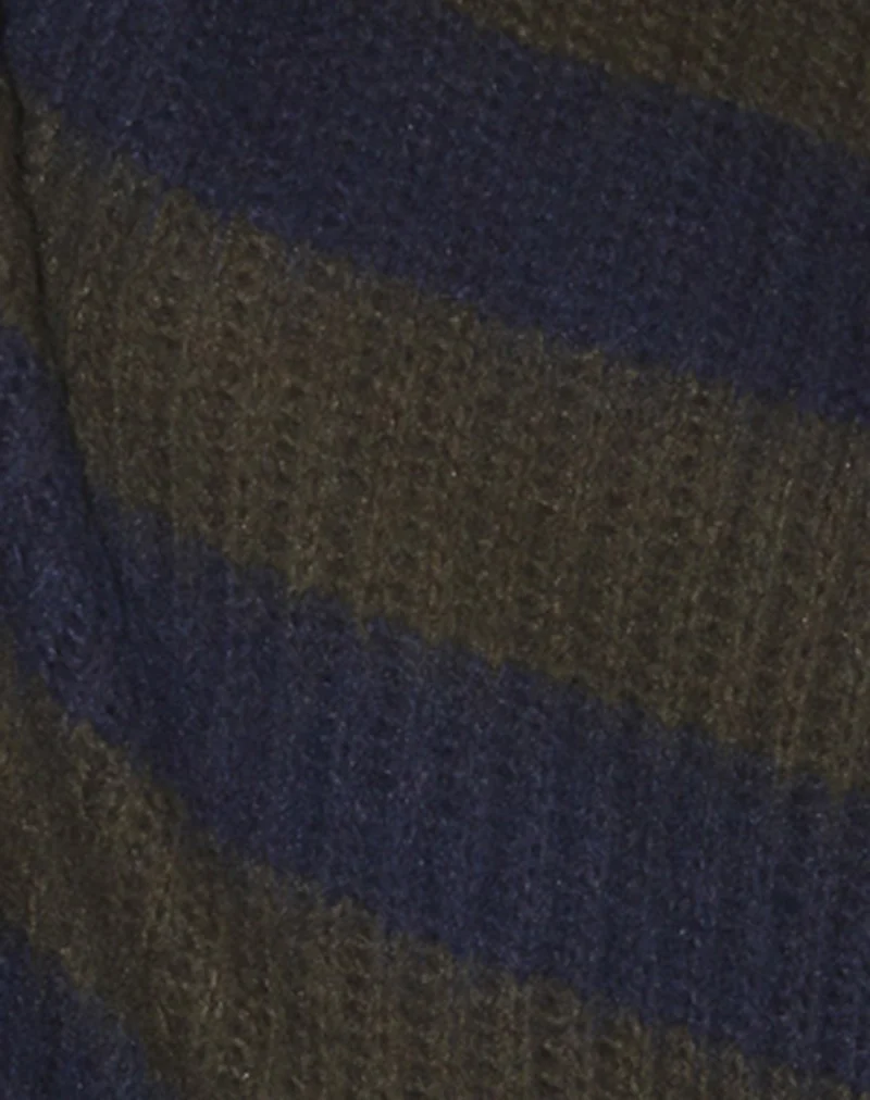 Daren Gestrickter Pullover in Übergröße in Khaki und Marineblau gestreift