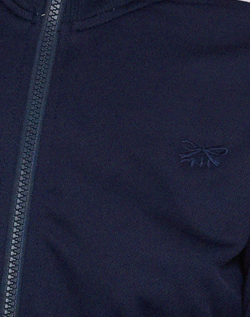 Orion Zip Up Pullover in Navy mit weißen Streifen und M-Stickerei