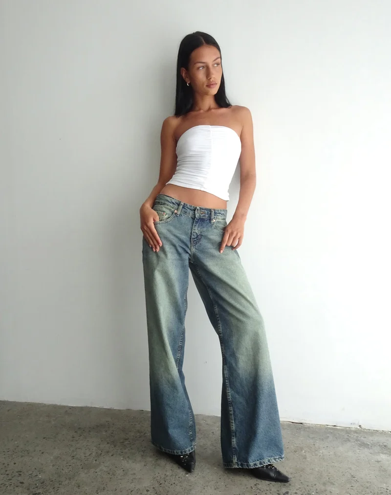 Geräumige extra weite Low Rise Jeans in Extrem Blau Grün