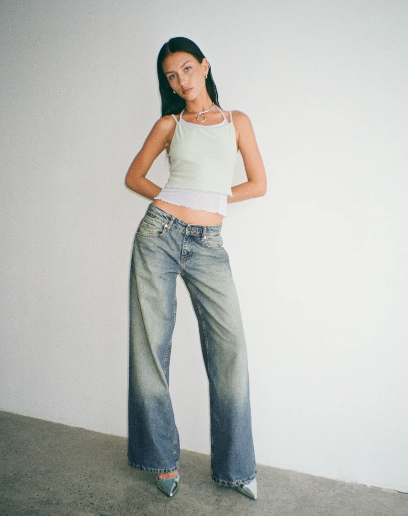 Geräumige extra weite Low Rise Jeans in Extrem Blau Grün