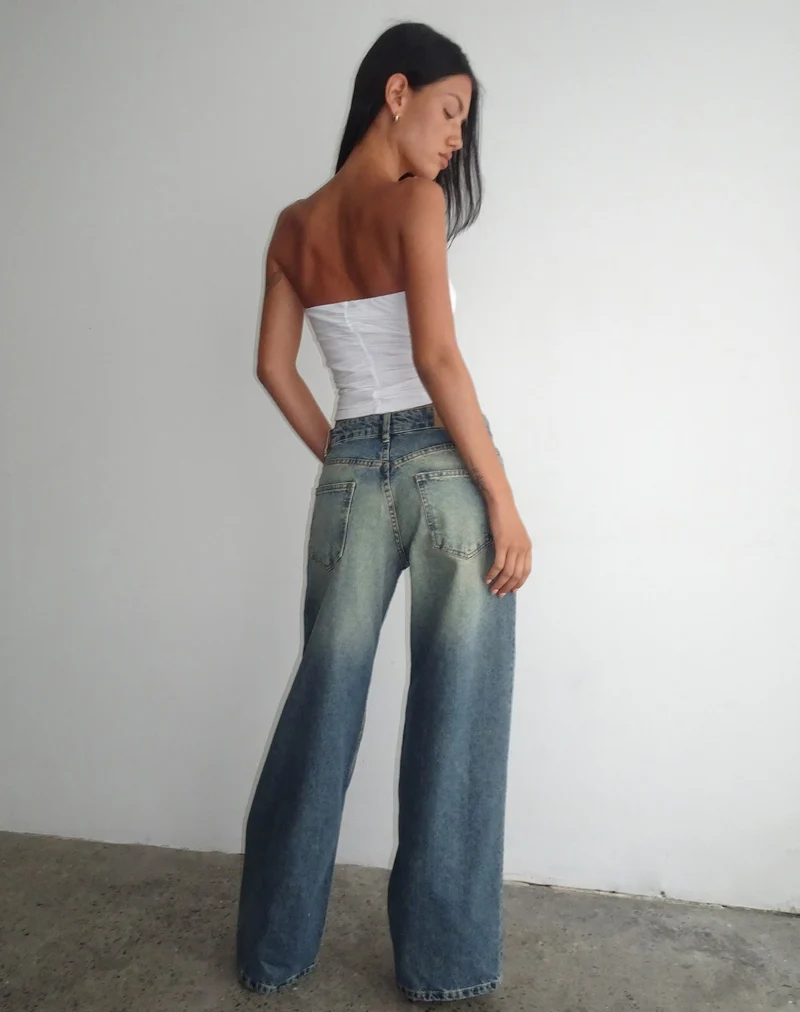 Geräumige extra weite Low Rise Jeans in Extrem Blau Grün