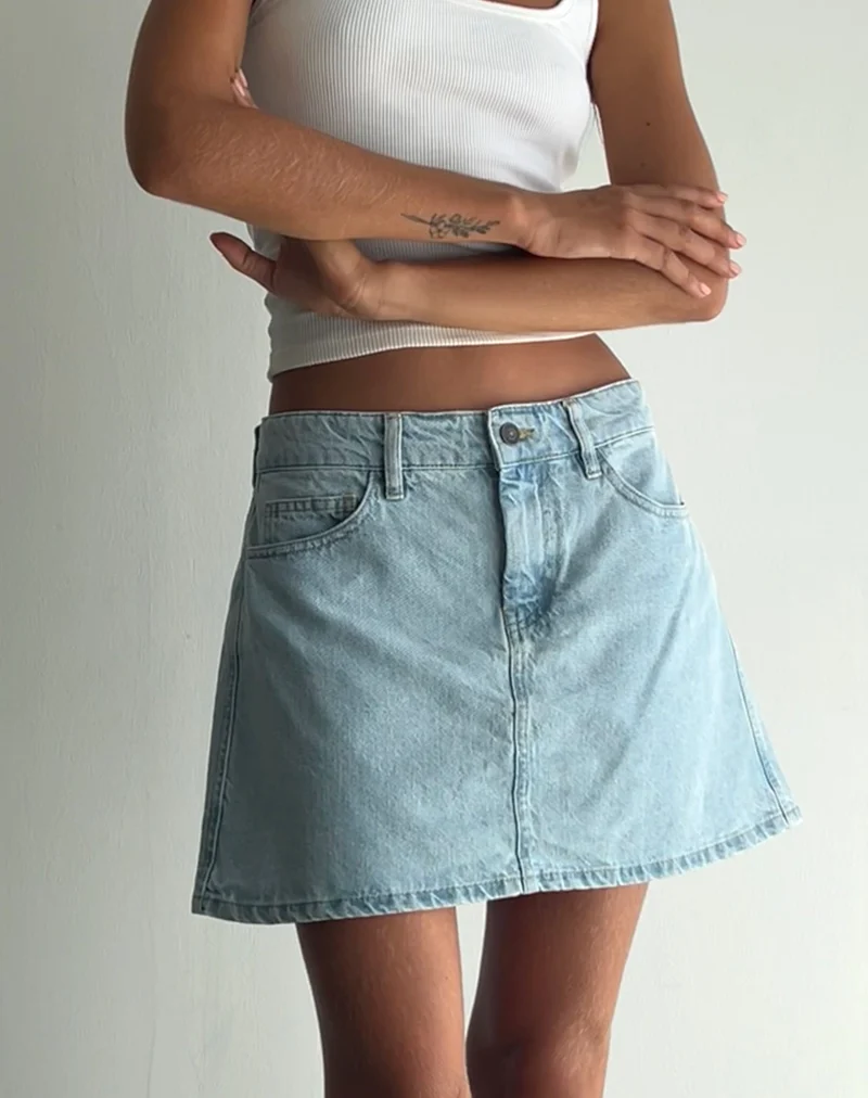 Mini-Rock in A-Linie aus Denim Blue Bleach