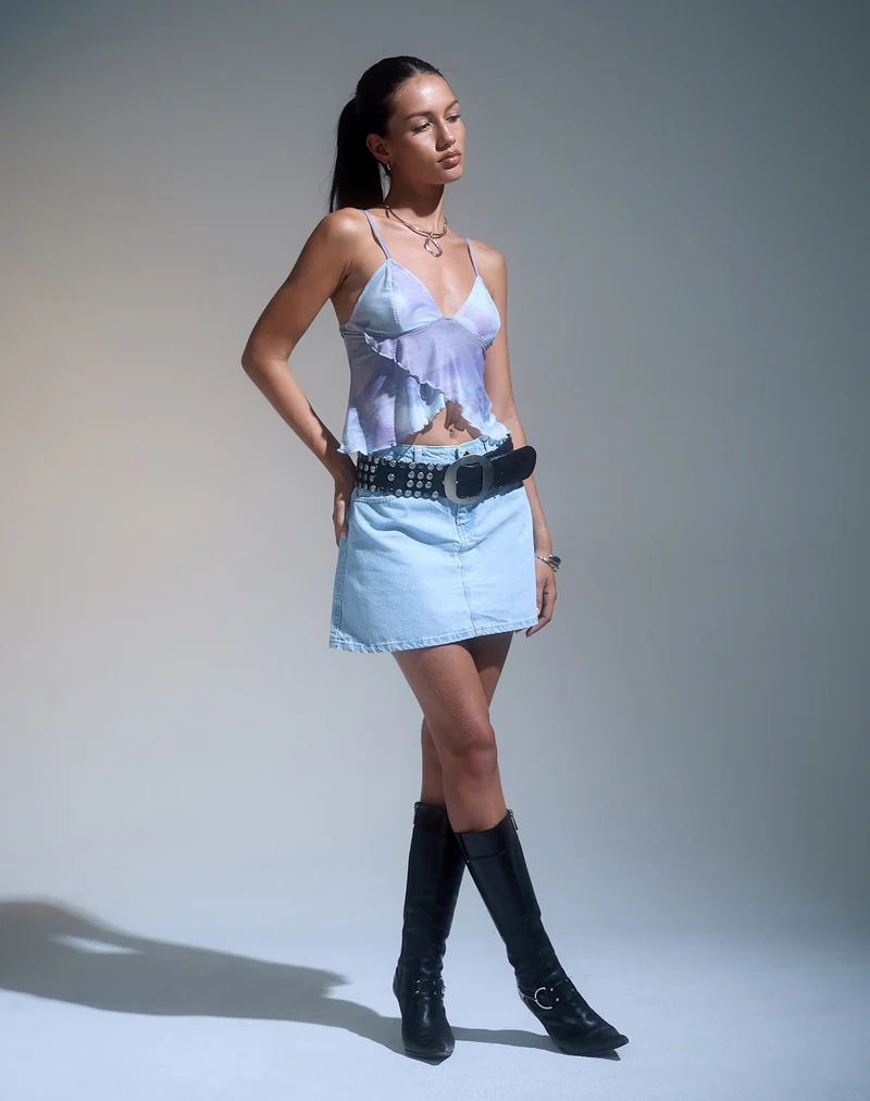 Mini-Rock in A-Linie aus Denim Blue Bleach