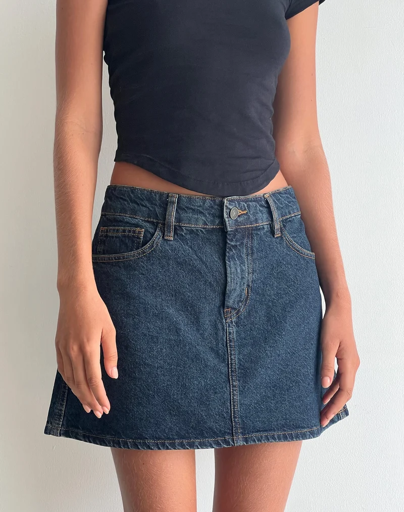 Mini-Rock in A-Linie aus Denim Indigo