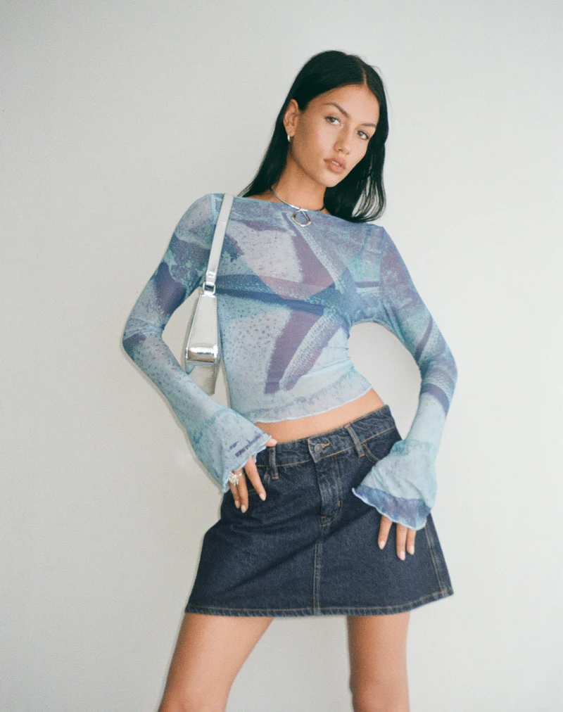 Mini-Rock in A-Linie aus Denim Indigo