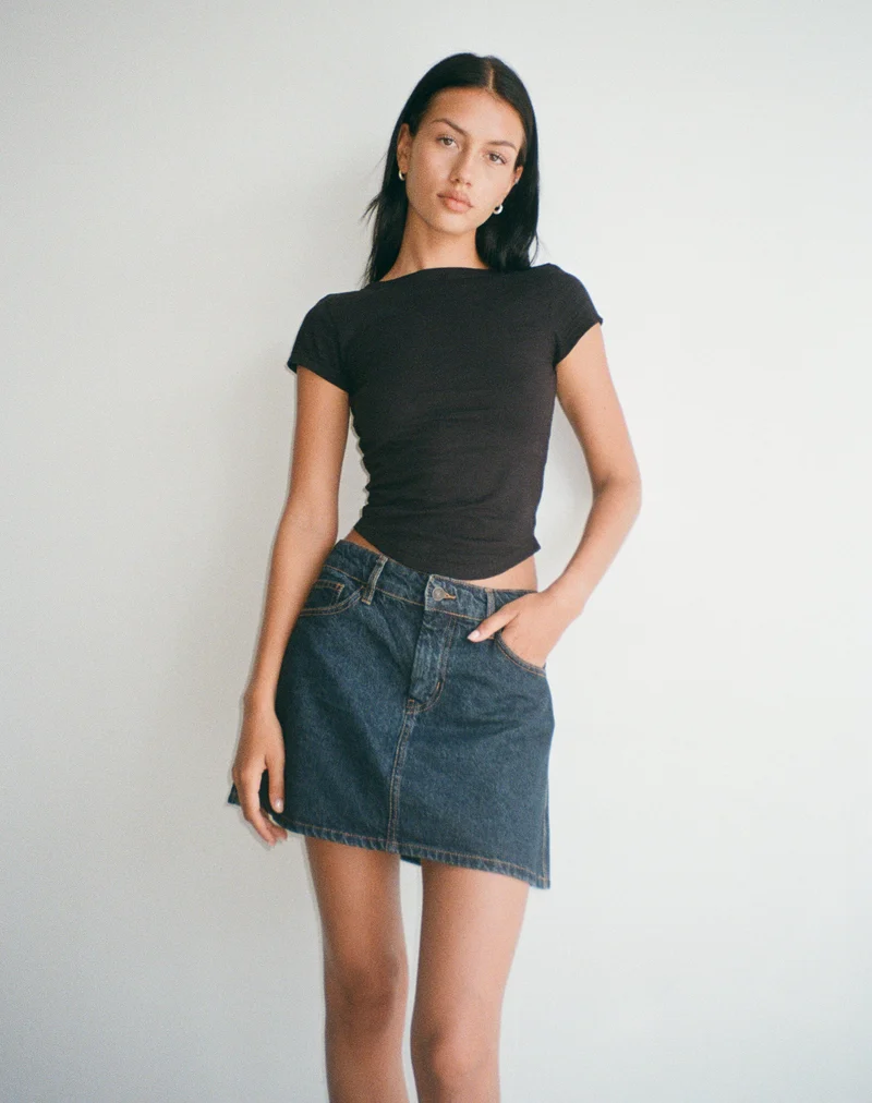Mini-Rock in A-Linie aus Denim Indigo
