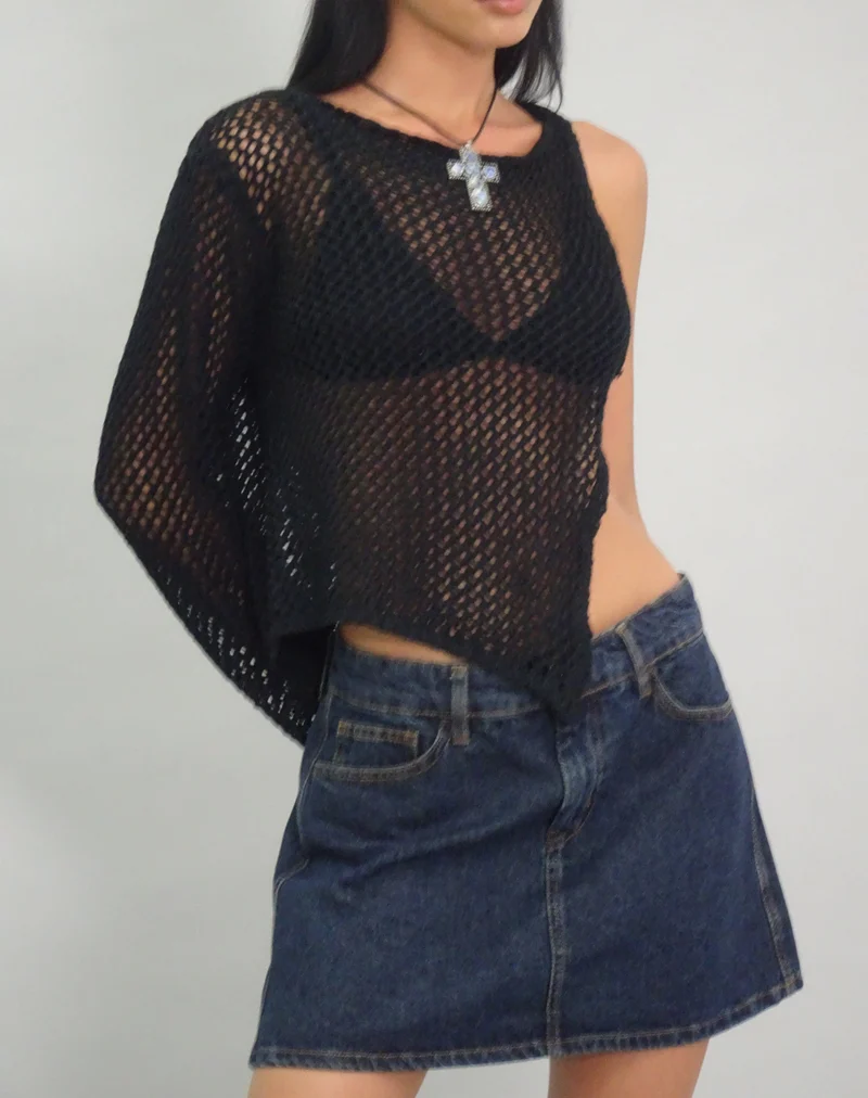 Mini-Rock in A-Linie aus Denim Indigo