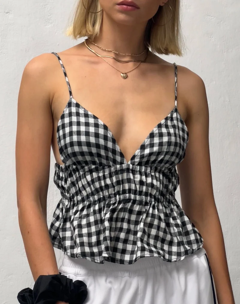 Dilara Cami Top in Schwarz und Weiß Gingham