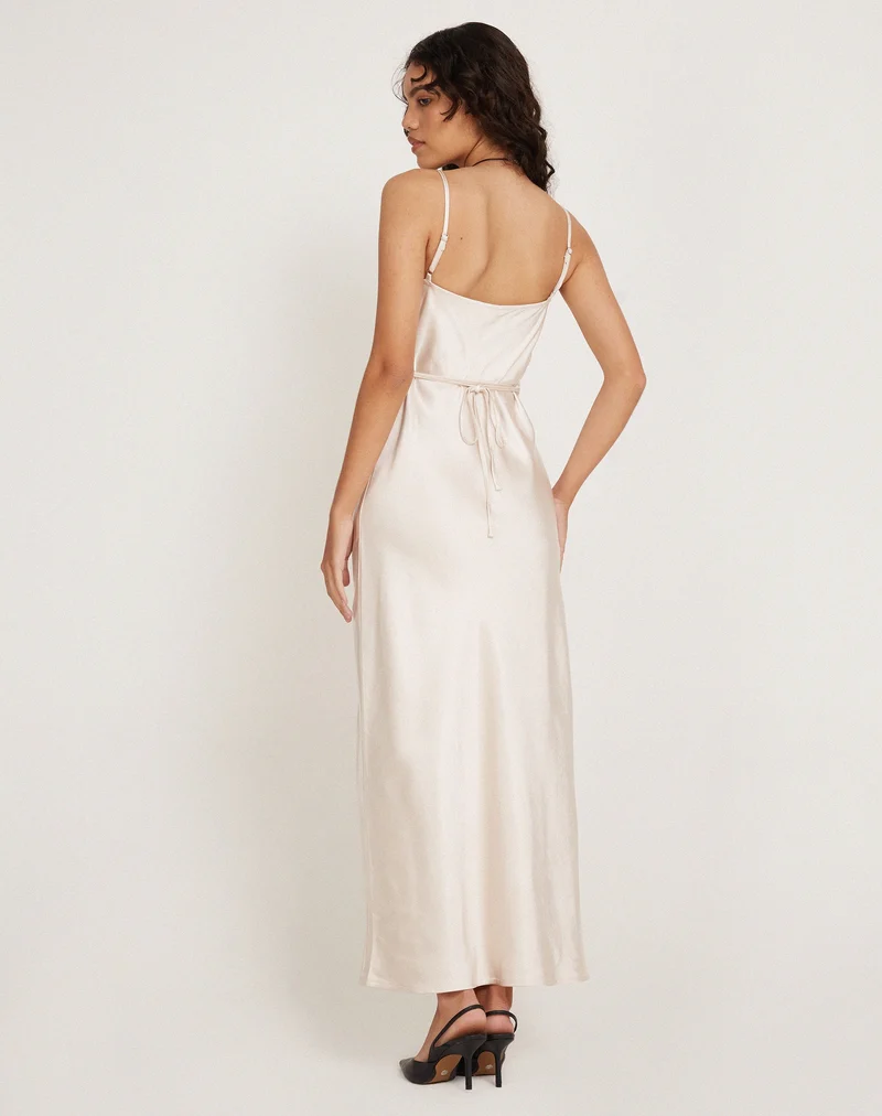 Padil Midikleid aus Satin mit Perlen in Elfenbein