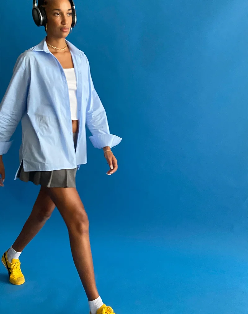 Mavis Button Up Hemd aus Popeline Himmelblau