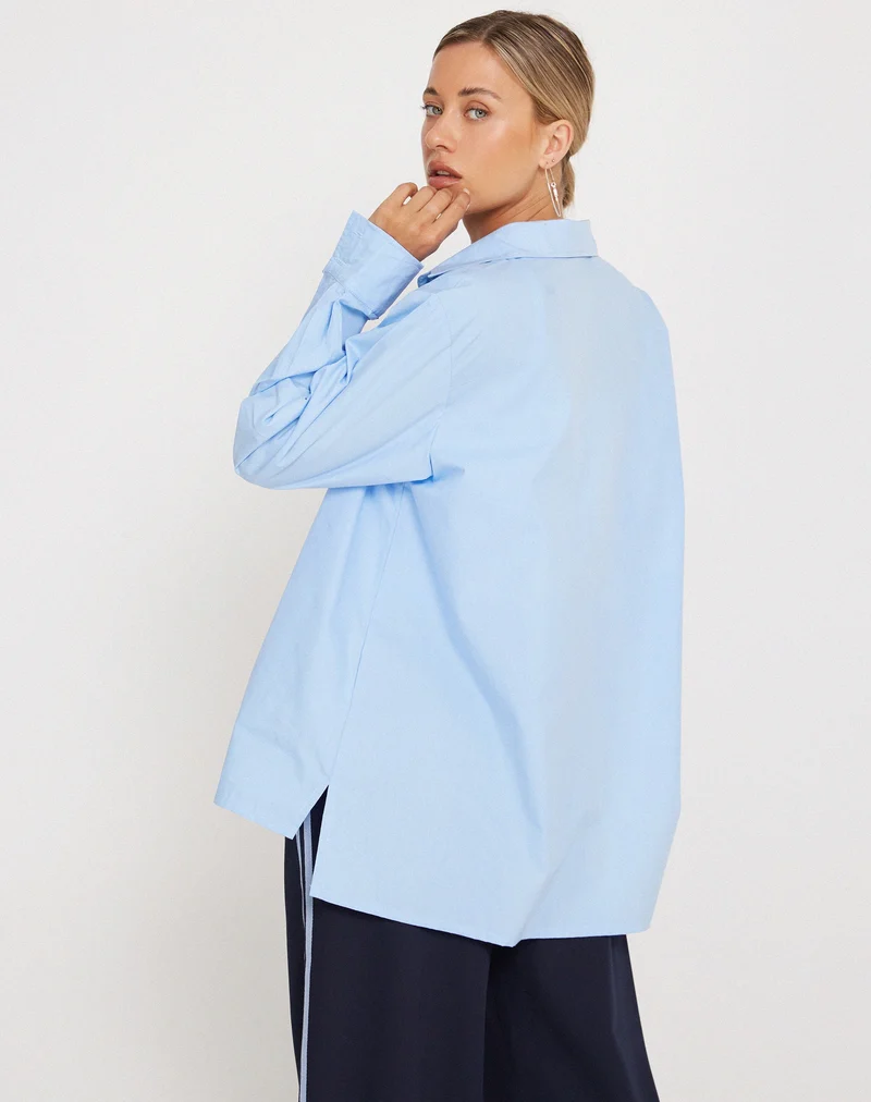 Mavis Button Up Hemd aus Popeline Himmelblau