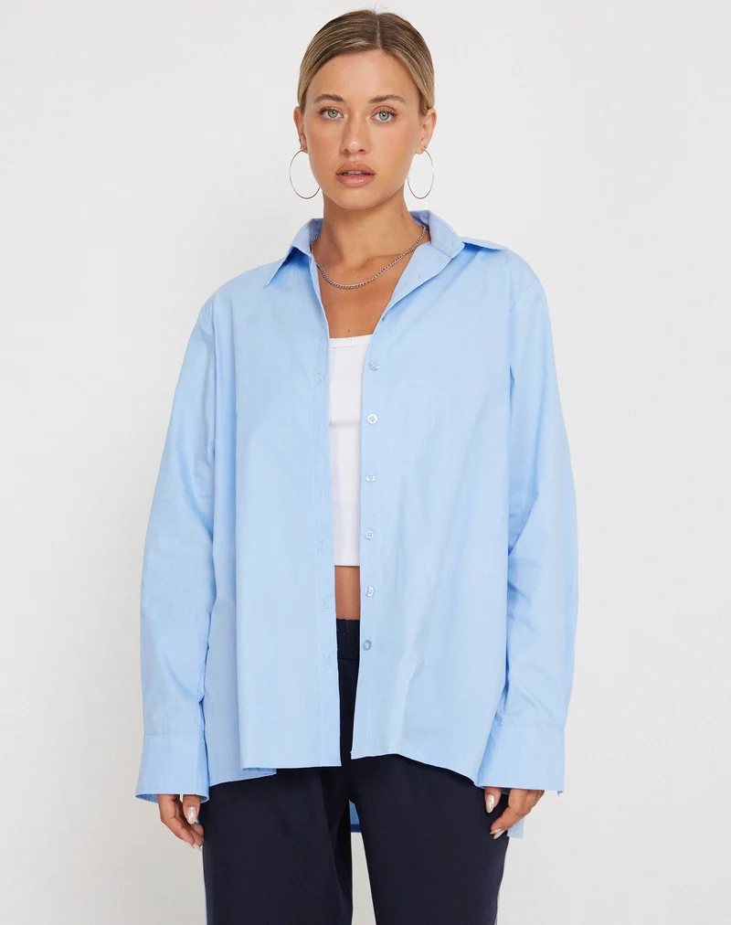 Mavis Button Up Hemd aus Popeline Himmelblau