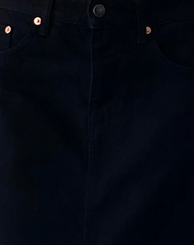 Niedrig geschnittener Denim-Maxirock in Vintage Schwarz