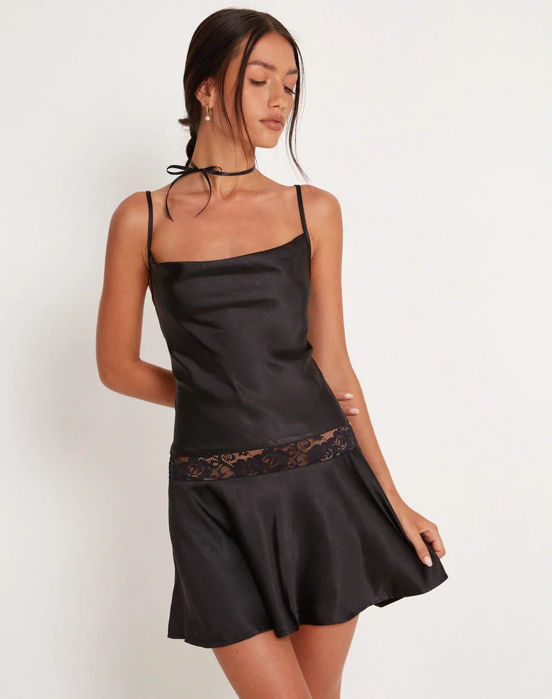 Tahira Mini-Slipkleid aus Satin Schwarz