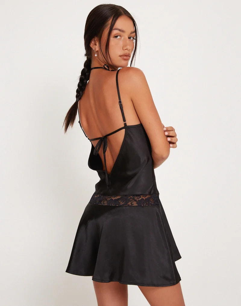 Tahira Mini-Slipkleid aus Satin Schwarz