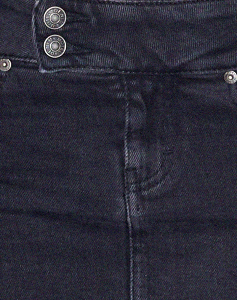 Minirock aus Denim mit niedriger Leibhöhe, schwarze Waschung