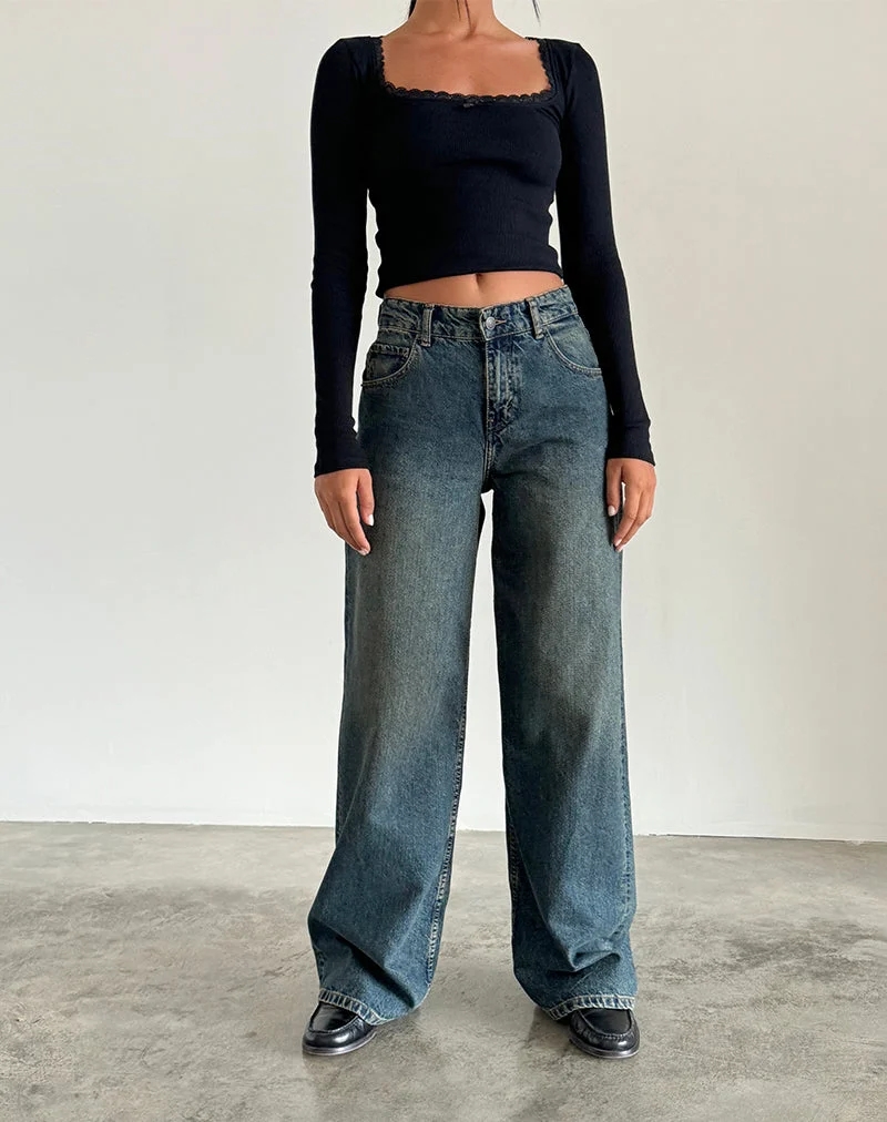 Geräumige extra weite Jeans in Braun Blau Acid