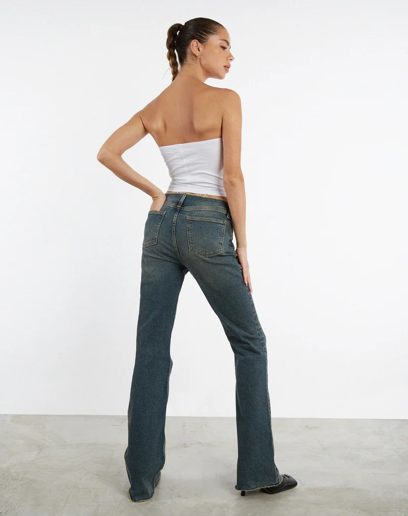 Ausgefranste Low Rise Jeans in Braun und Blau Acid