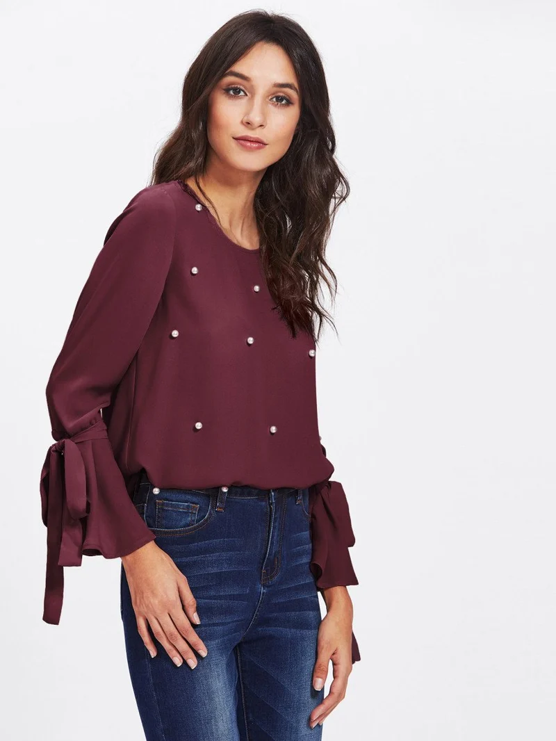 Pearl Embellished Cuff Blouse