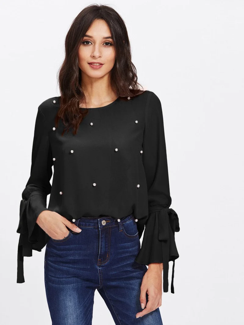 Pearl Embellished Cuff Blouse