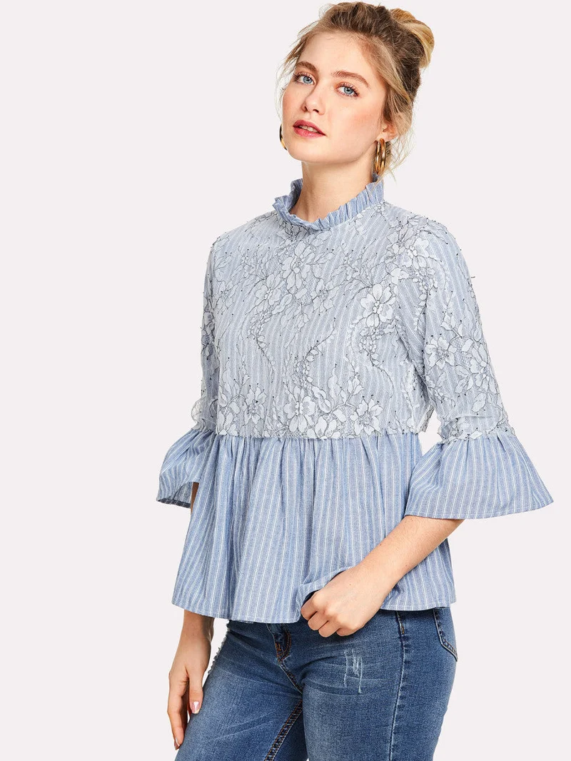 Appliqué Striped Smock Top