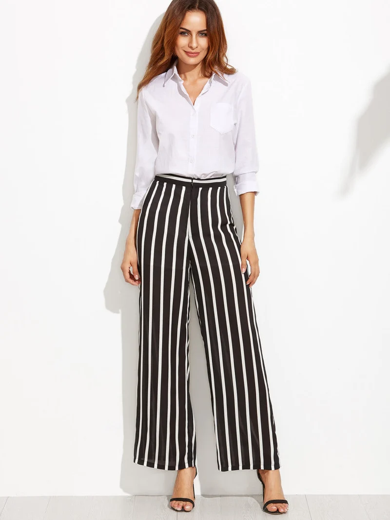 Vertical Striped Wide Leg Pants