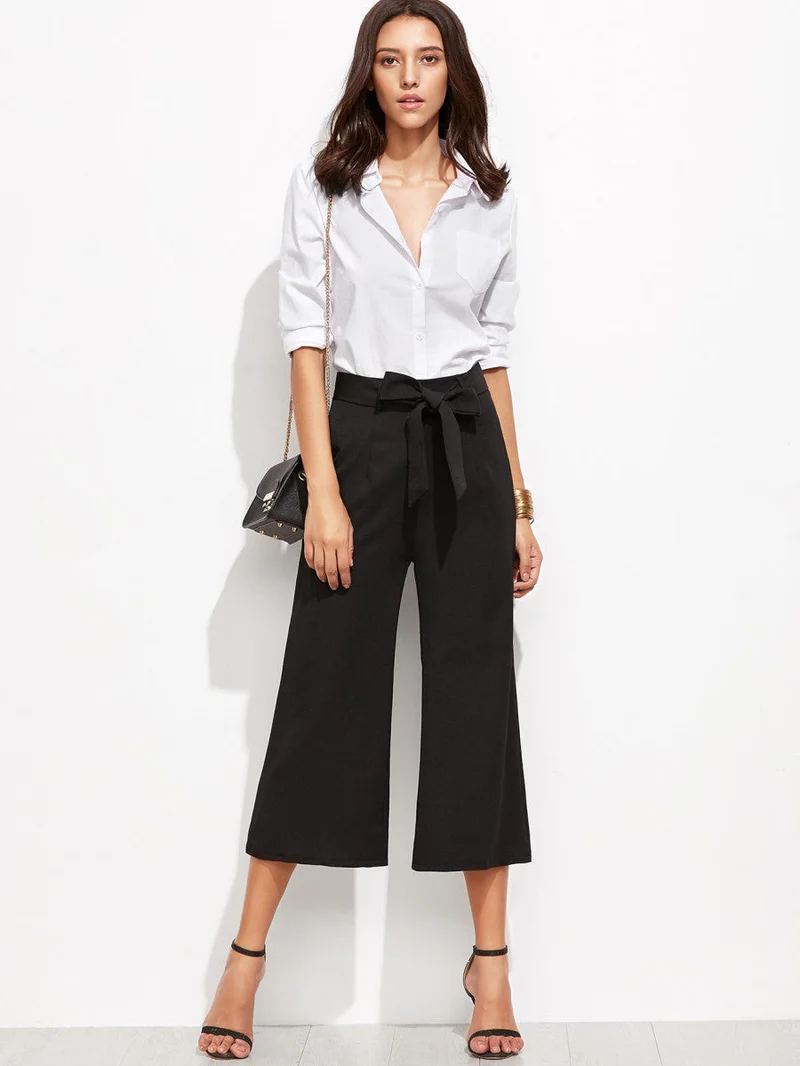 Cropped Self Tie Wide Leg Pants