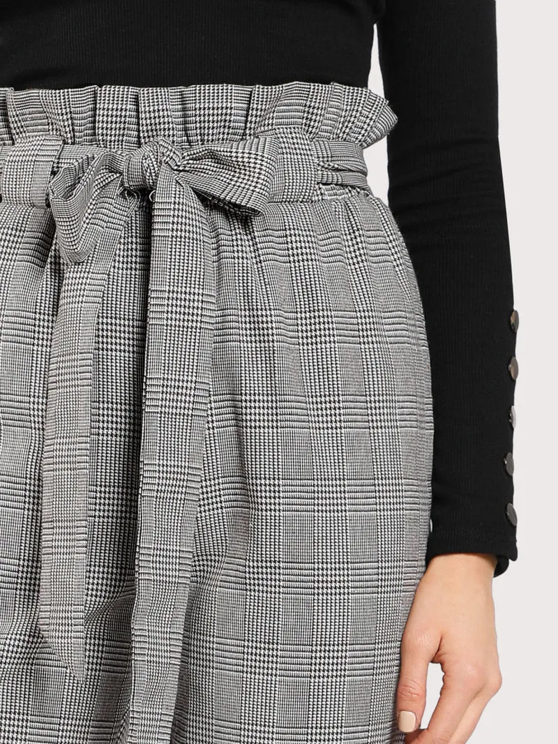 Frilled Tie Waist Plaid Pants
