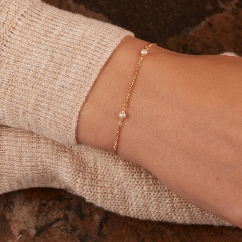 Karma 925 Sterling Silber Goldfarbene Tiny Pearls Armband 94126GP (Länge: 16.50 - 19.00 cm)