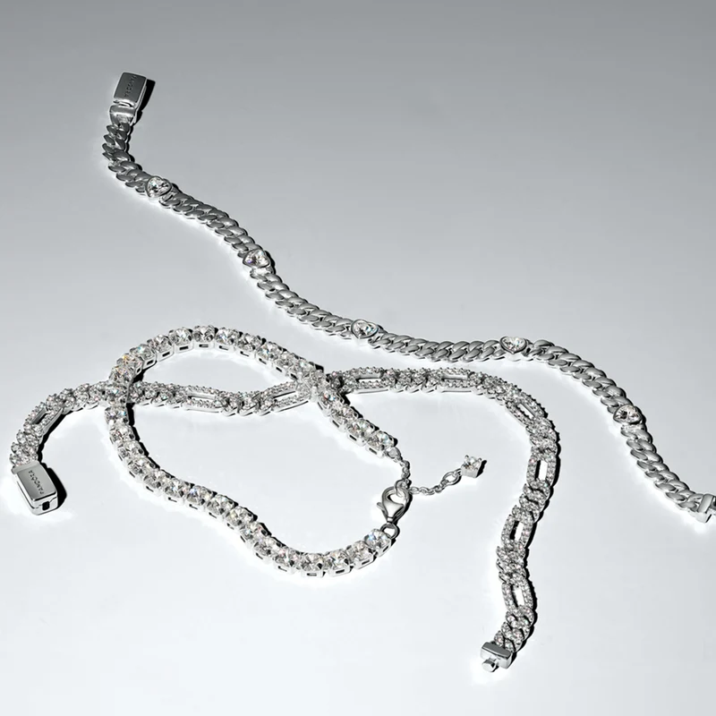 Pandora Timeless 925 Sterling Silver Heart Cuban Chain Bracelet 594226C01-16