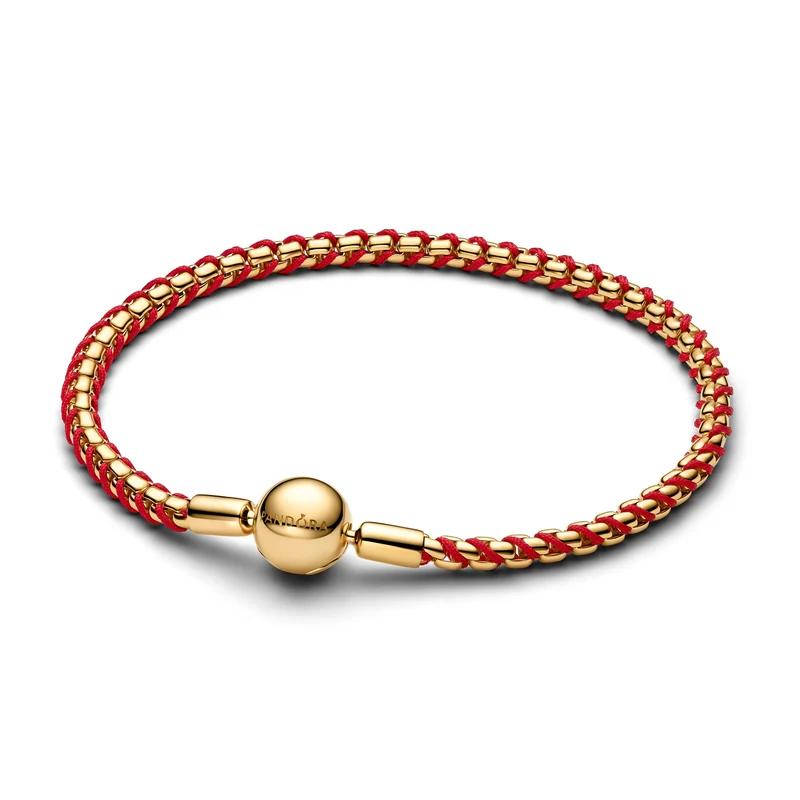 Pandora Moments Gold Plated Red Cord Snake Chain Bracelet 563816C01-18