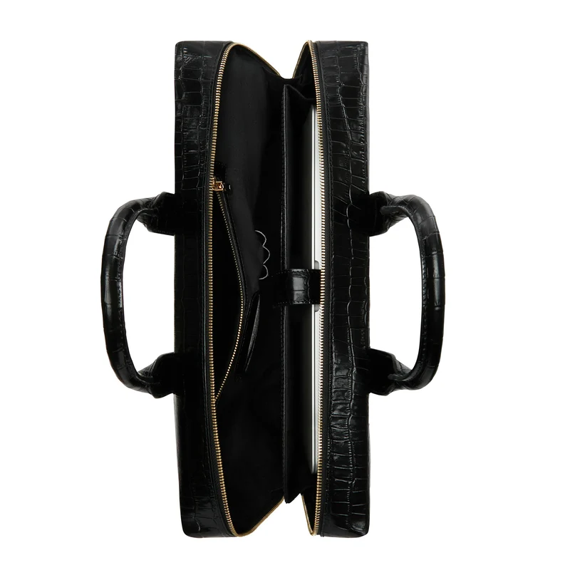 Isabel Bernard Honoré Anique Kroko Handtasche aus schwarzem Kalbsleder IB25072