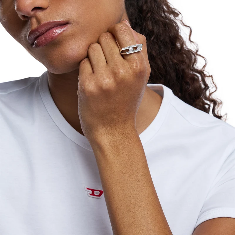 Diesel D Logo Silver Stainless Steel Ring DX16290407
